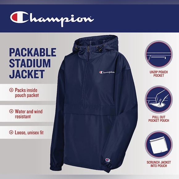 New Champion Stadium Jacket Water Resistant Wind Breaker Black Size Large - Picture 5 of 6